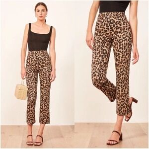 REFORMATION Marlon Leopard Print Twill Ankle Length Pants Women 4 NWOT